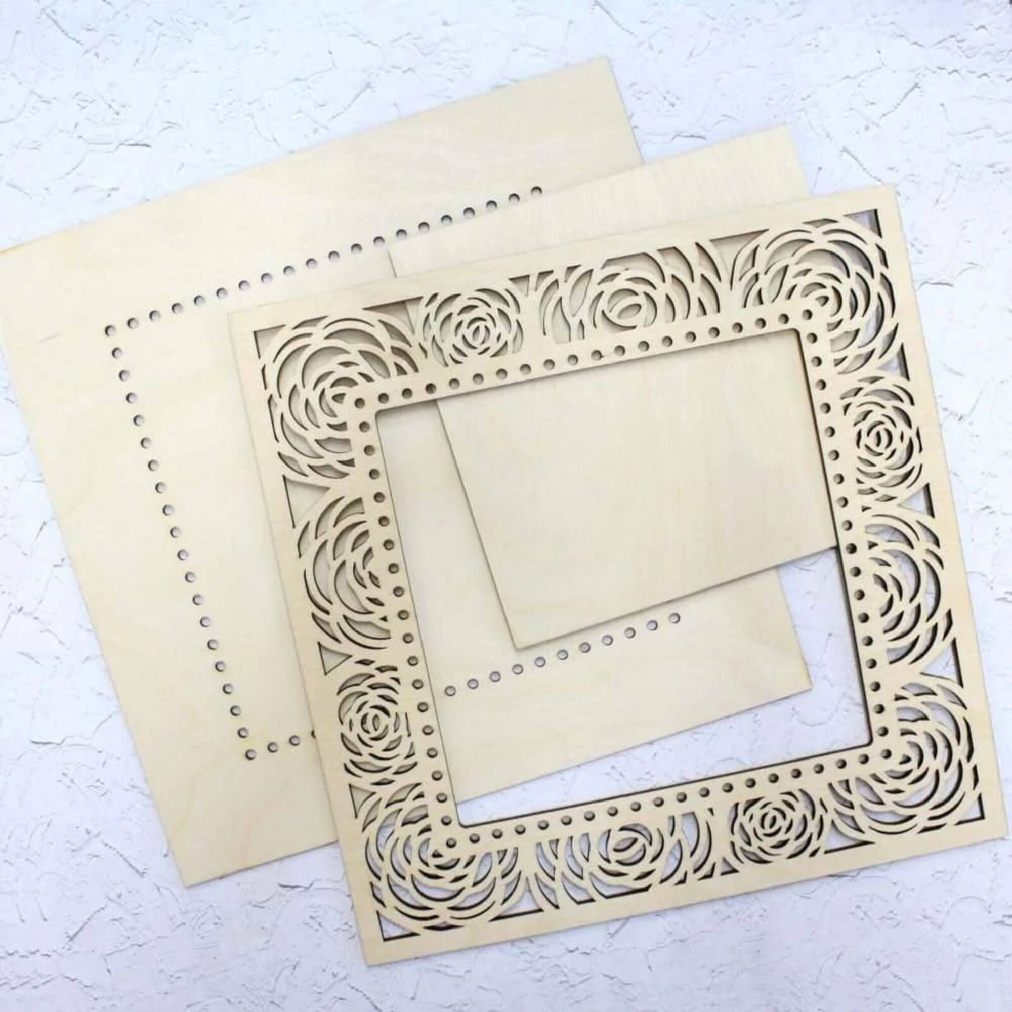 MP Studia OP-029 Square Roses Openwork Frame Plywood Thread Organizer